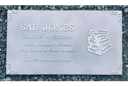 Alum plaque raw finish with book motif